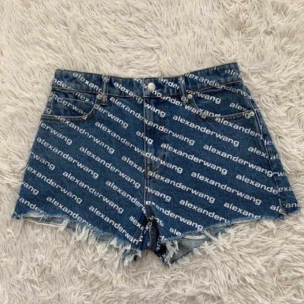 COPY - alexanderwang.t Bite Logo Print Denim Shorts, New With Tag
